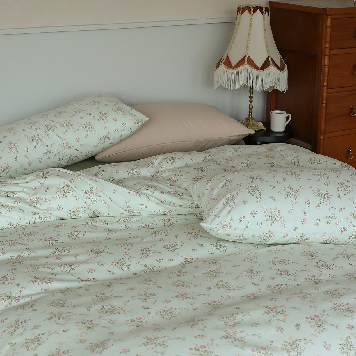 91家纺网 家纺一手货源 找家纺 爱丽丝 2025新款亲肤舒适针织棉四件套系列 夏花绿