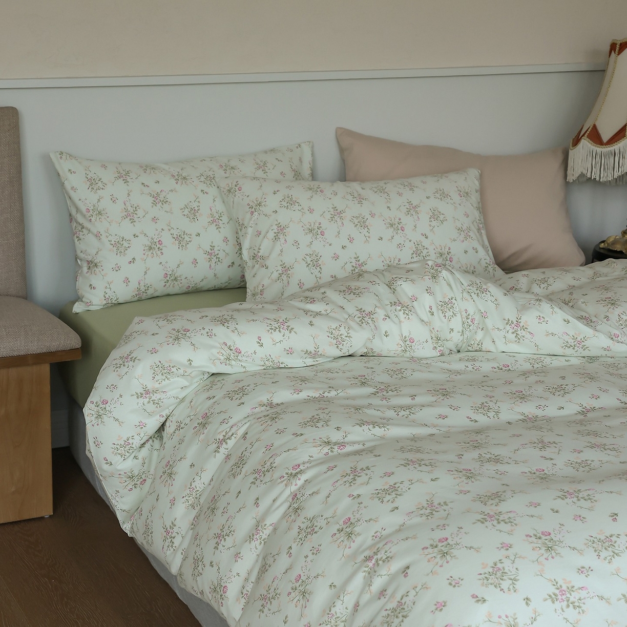 91家纺网 家纺一手货源 找家纺 爱丽丝 2025新款亲肤舒适针织棉四件套系列 夏花绿