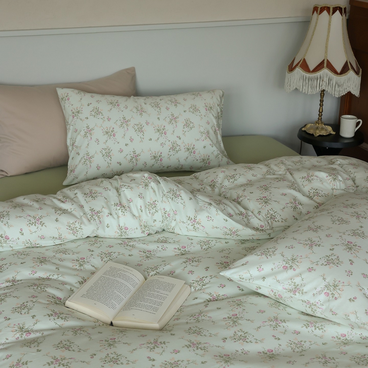 91家纺网 家纺一手货源 找家纺 爱丽丝 2025新款亲肤舒适针织棉四件套系列 夏花绿