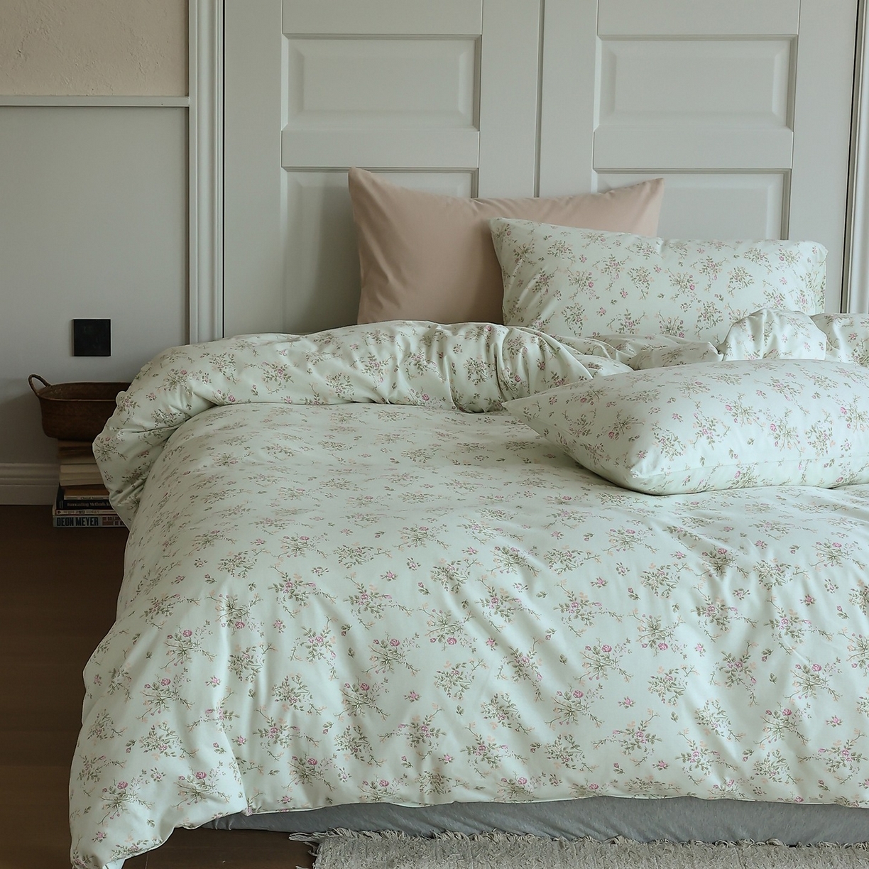 91家纺网 家纺一手货源 找家纺 爱丽丝 2025新款亲肤舒适针织棉四件套系列 夏花绿