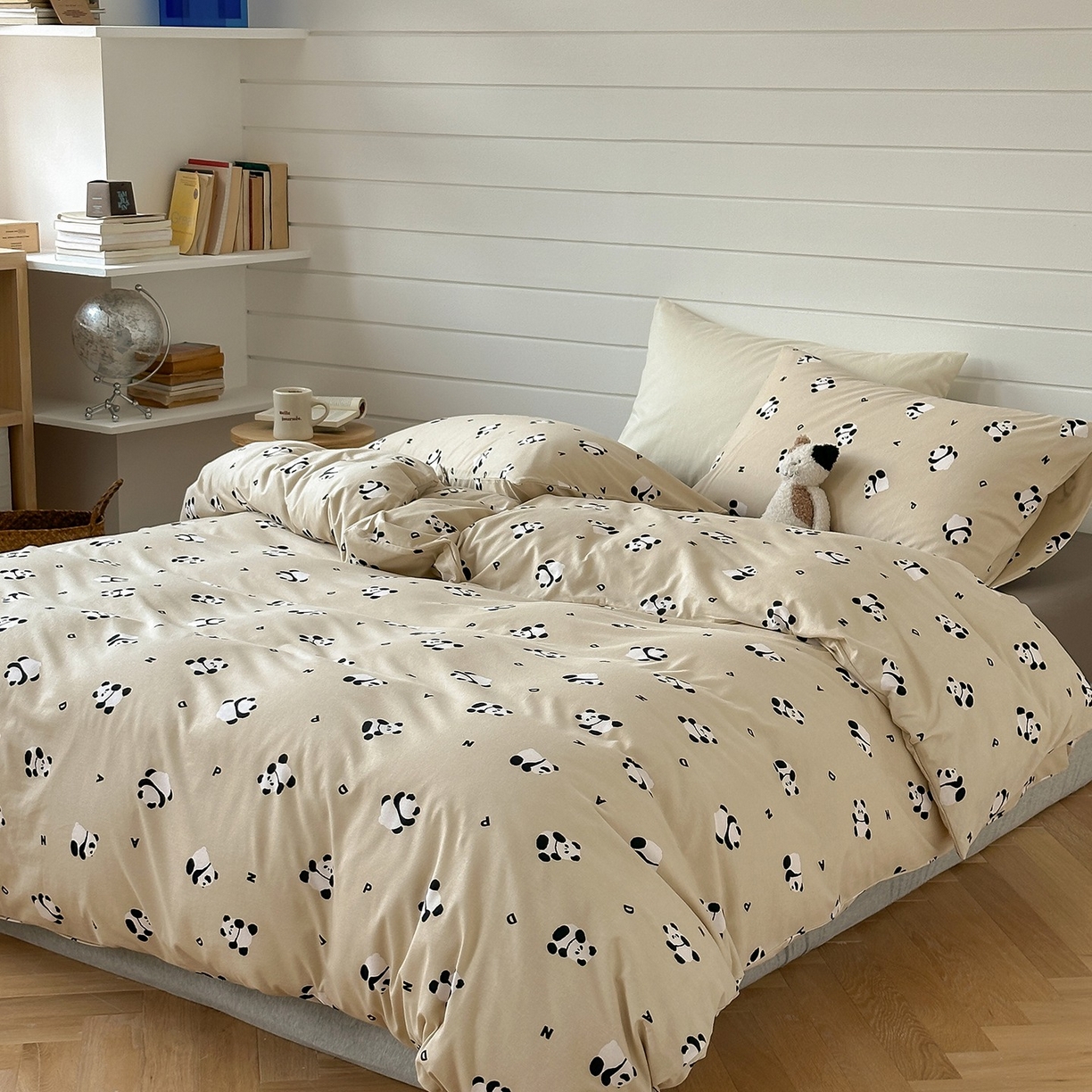 91家纺网 家纺一手货源 找家纺 爱丽丝 2025新款亲肤舒适针织棉四件套系列 小熊猫卡其