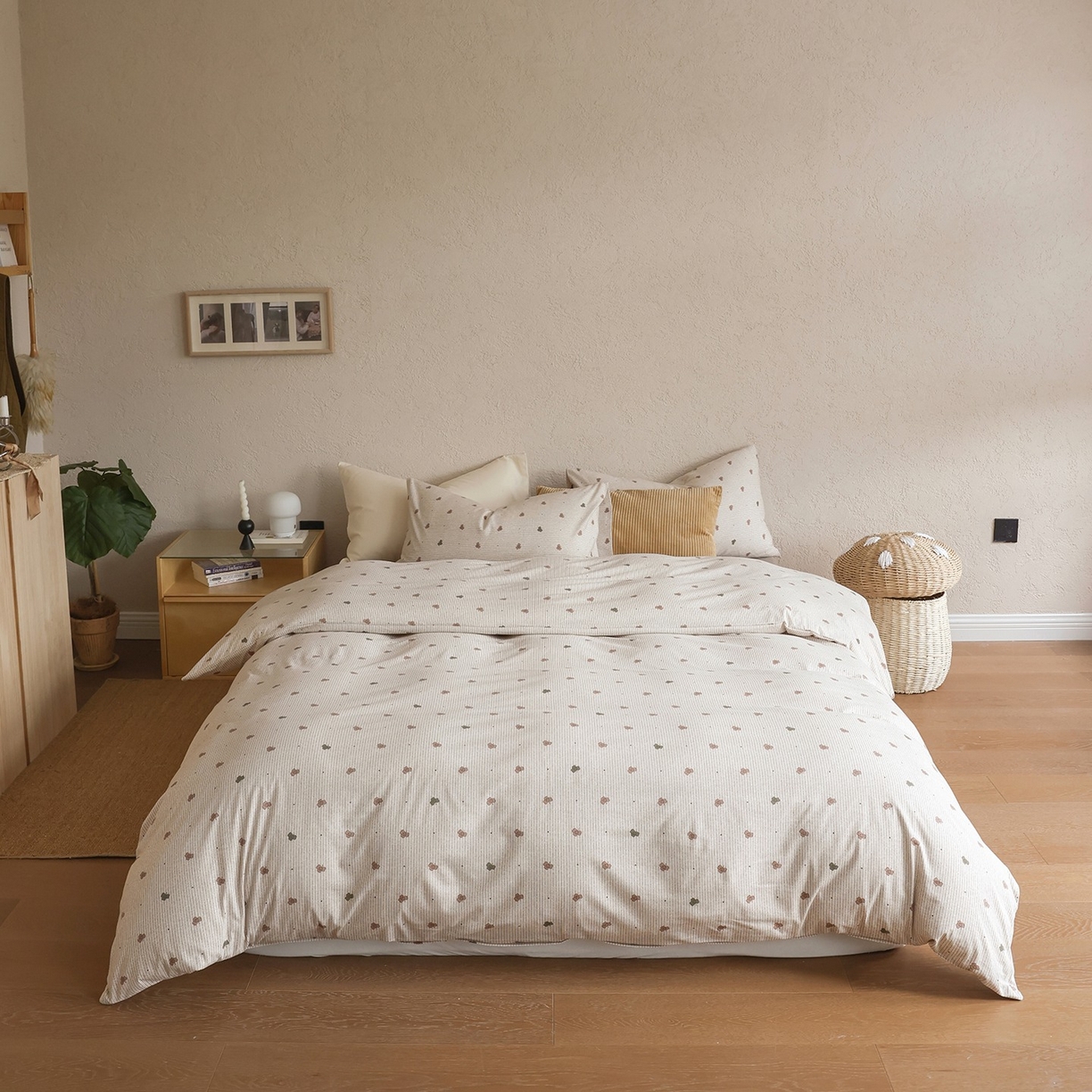 爱丽丝 2025新款亲肤舒适针织棉四件套系列 幸运叶咖