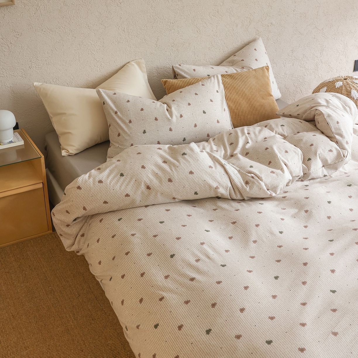 91家纺网 家纺一手货源 找家纺 爱丽丝 2025新款亲肤舒适针织棉四件套系列 幸运叶咖