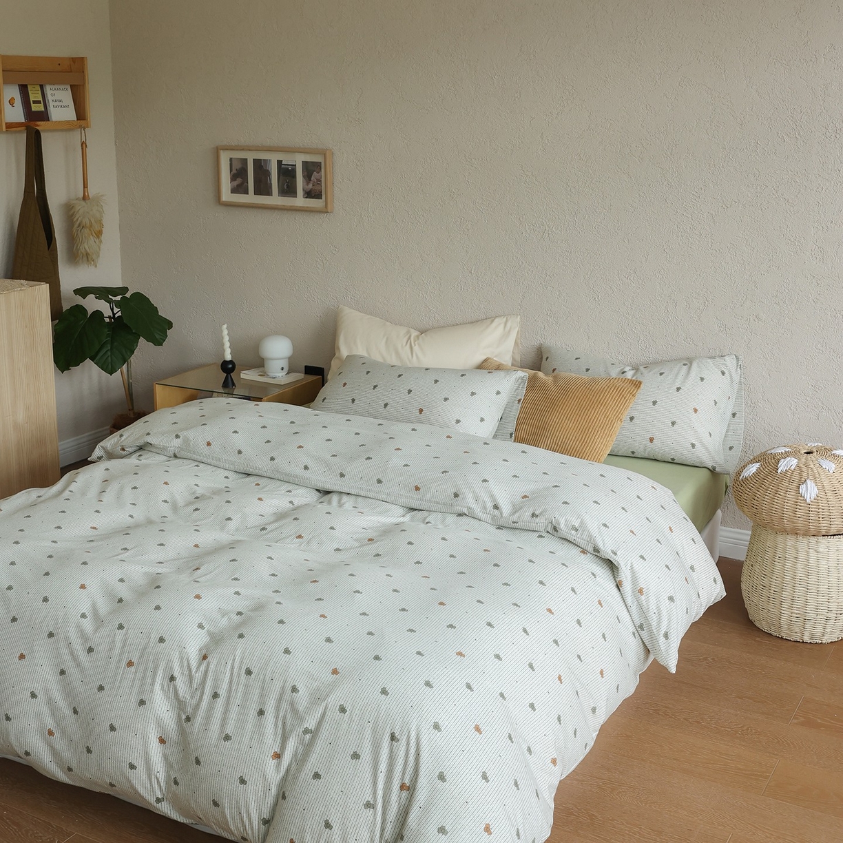 91家纺网 家纺一手货源 找家纺 爱丽丝 2025新款亲肤舒适针织棉四件套系列 幸运叶绿