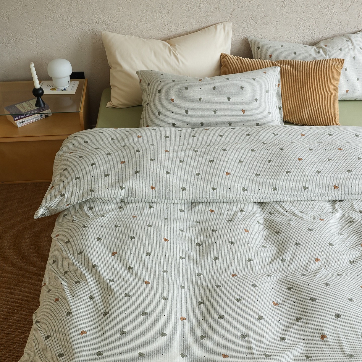 91家纺网 家纺一手货源 找家纺 爱丽丝 2025新款亲肤舒适针织棉四件套系列 幸运叶绿