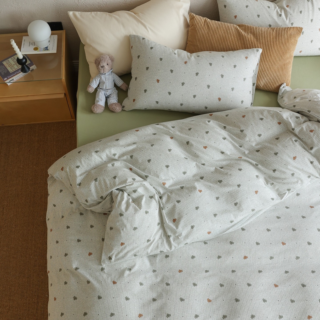 91家纺网 家纺一手货源 找家纺 爱丽丝 2025新款亲肤舒适针织棉四件套系列 幸运叶绿