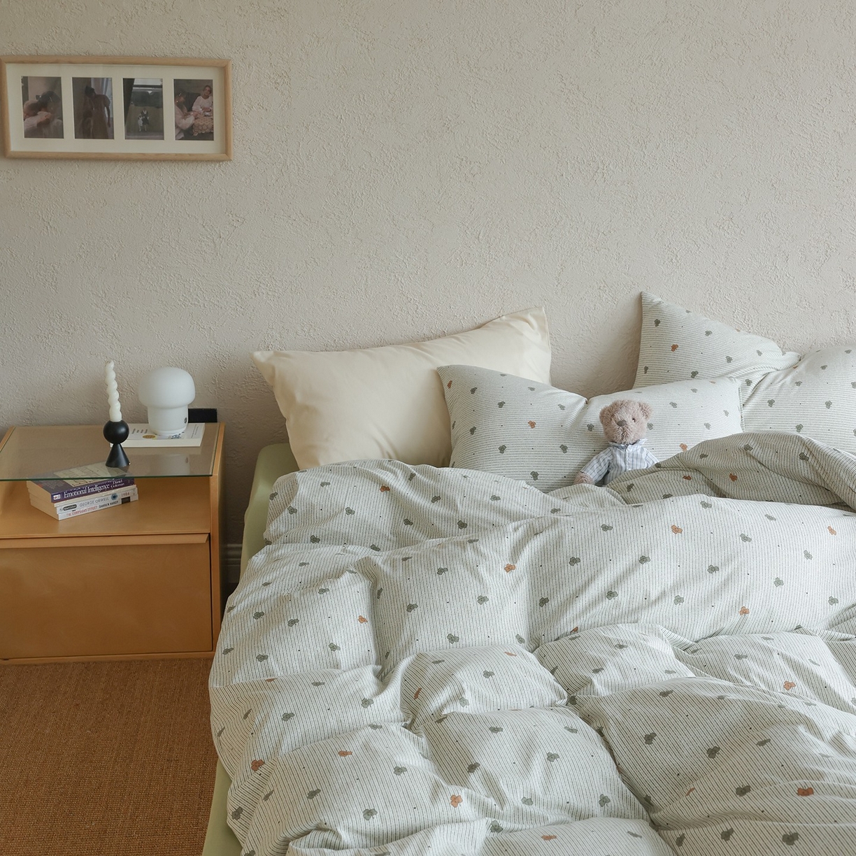 91家纺网 家纺一手货源 找家纺 爱丽丝 2025新款亲肤舒适针织棉四件套系列 幸运叶绿