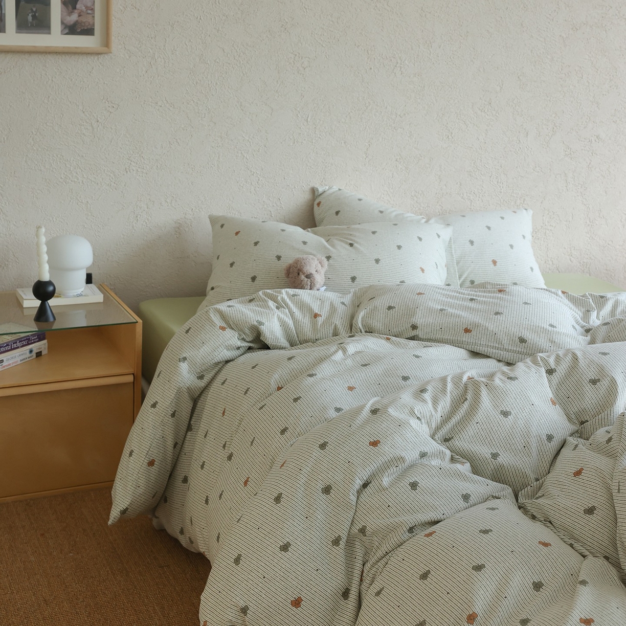 91家纺网 家纺一手货源 找家纺 爱丽丝 2025新款亲肤舒适针织棉四件套系列 幸运叶绿