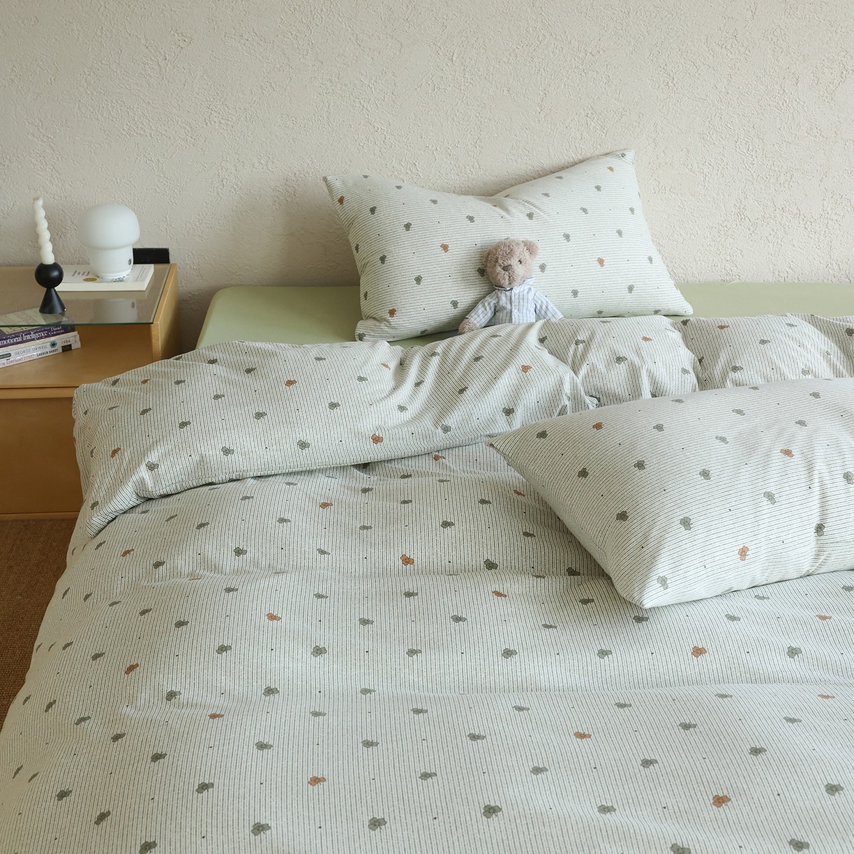 91家纺网 家纺一手货源 找家纺 爱丽丝 2025新款亲肤舒适针织棉四件套系列 幸运叶绿