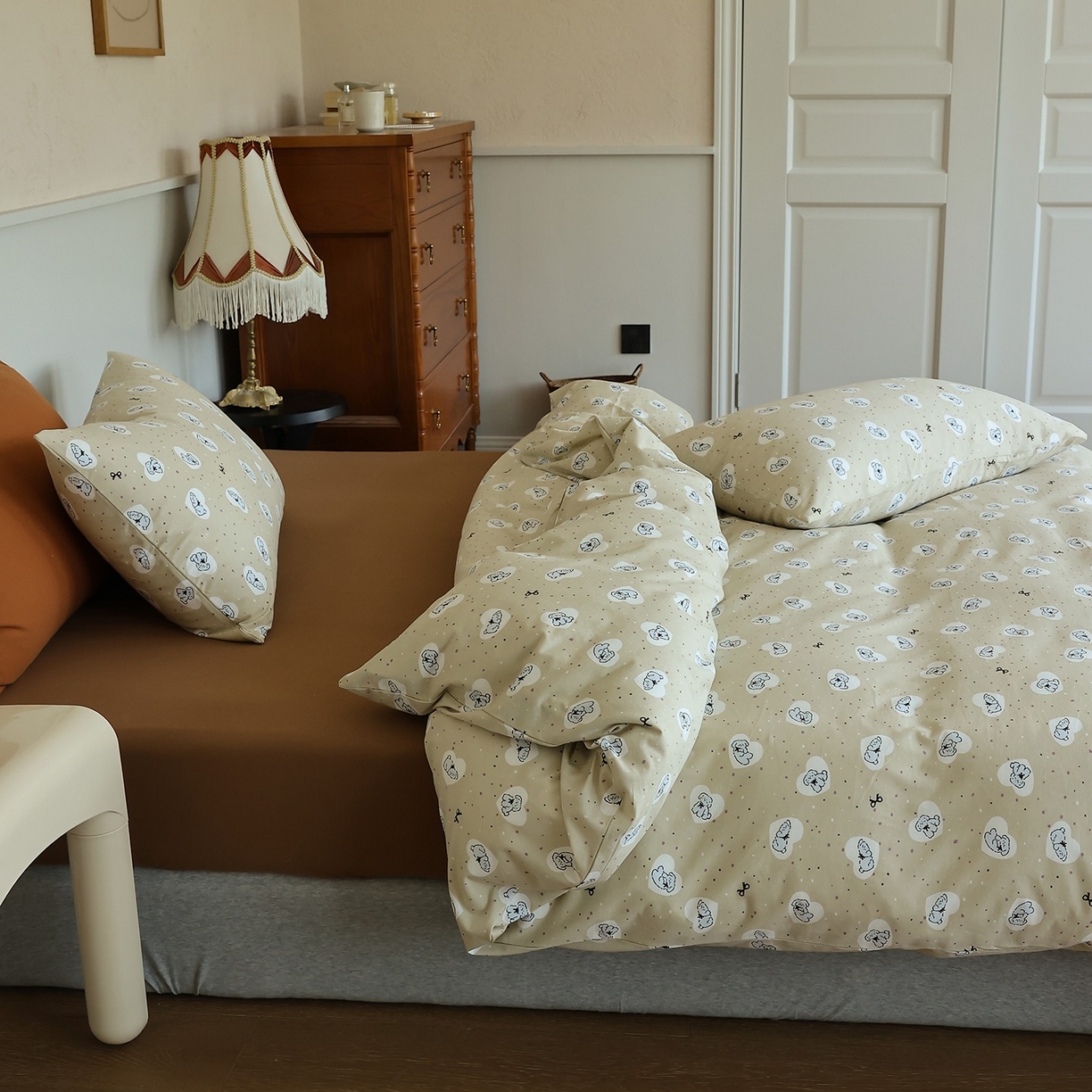 91家纺网 家纺一手货源 找家纺 爱丽丝 2025新款亲肤舒适针织棉四件套系列 修修狗