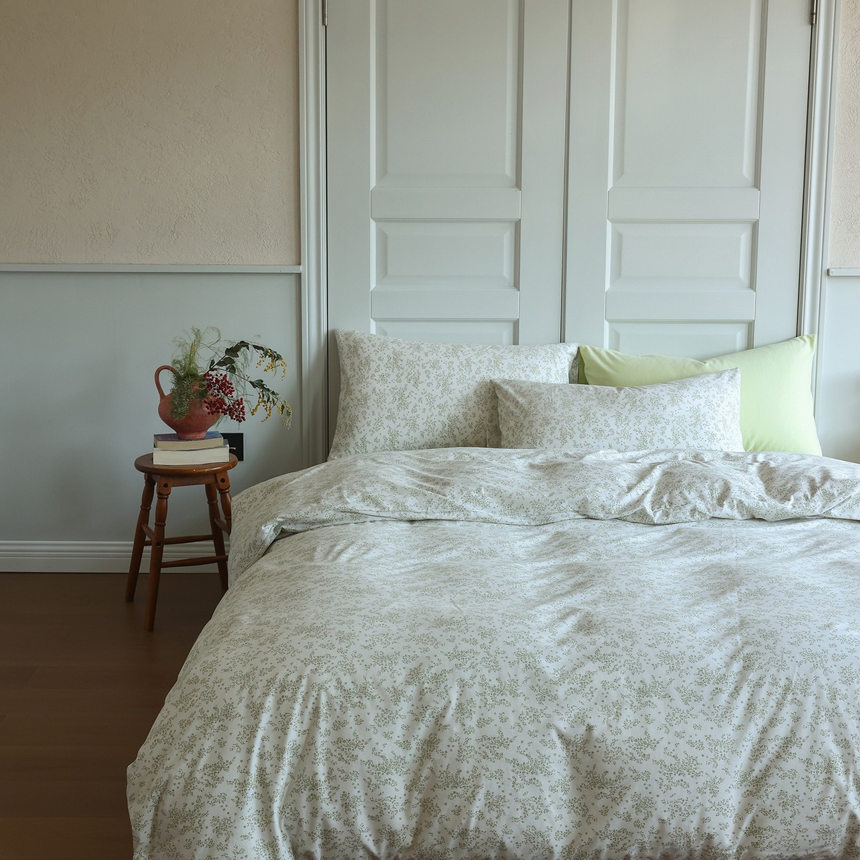 91家纺网 家纺一手货源 找家纺 爱丽丝 2025新款亲肤舒适针织棉四件套系列 熏衣草绿