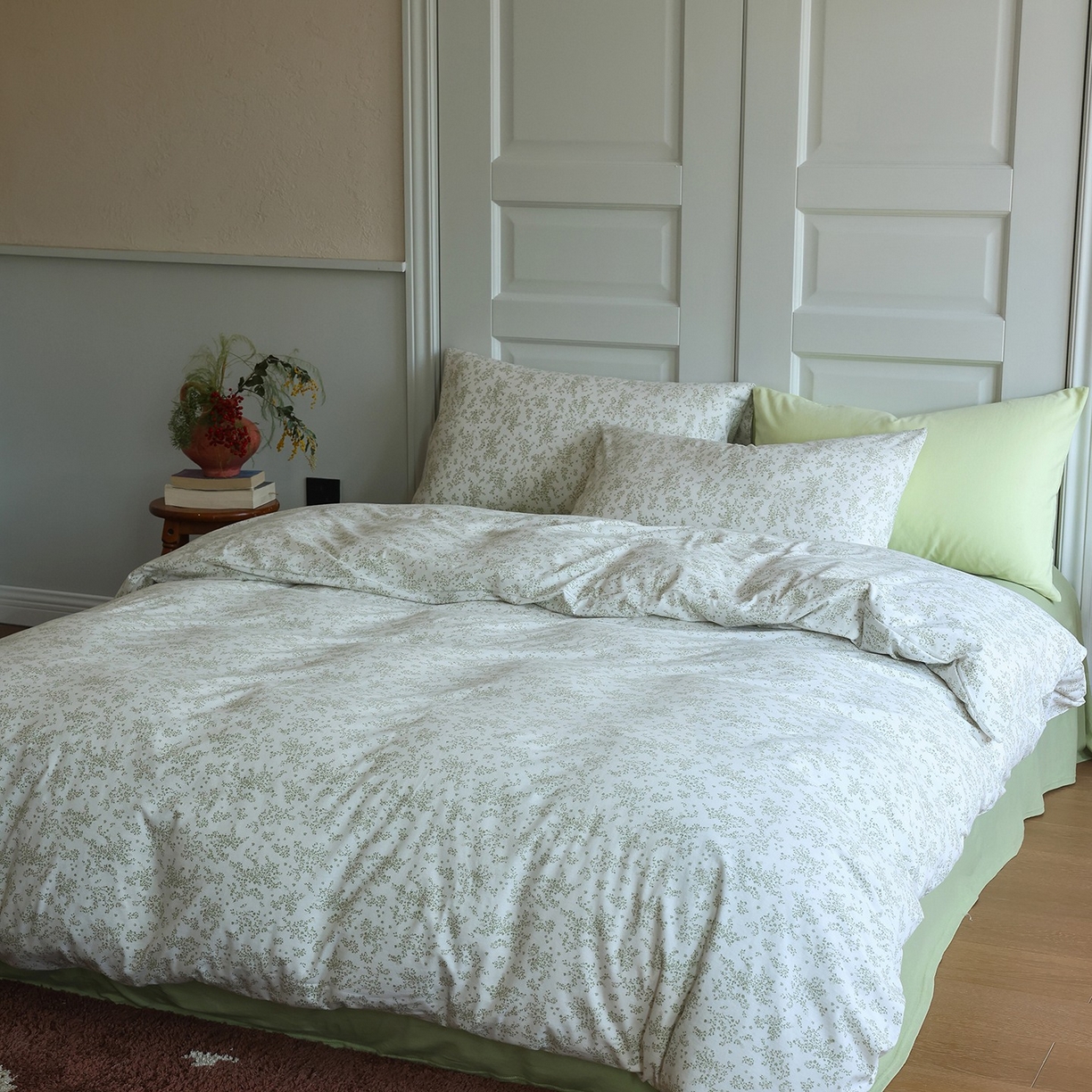 91家纺网 家纺一手货源 找家纺 爱丽丝 2025新款亲肤舒适针织棉四件套系列 熏衣草绿