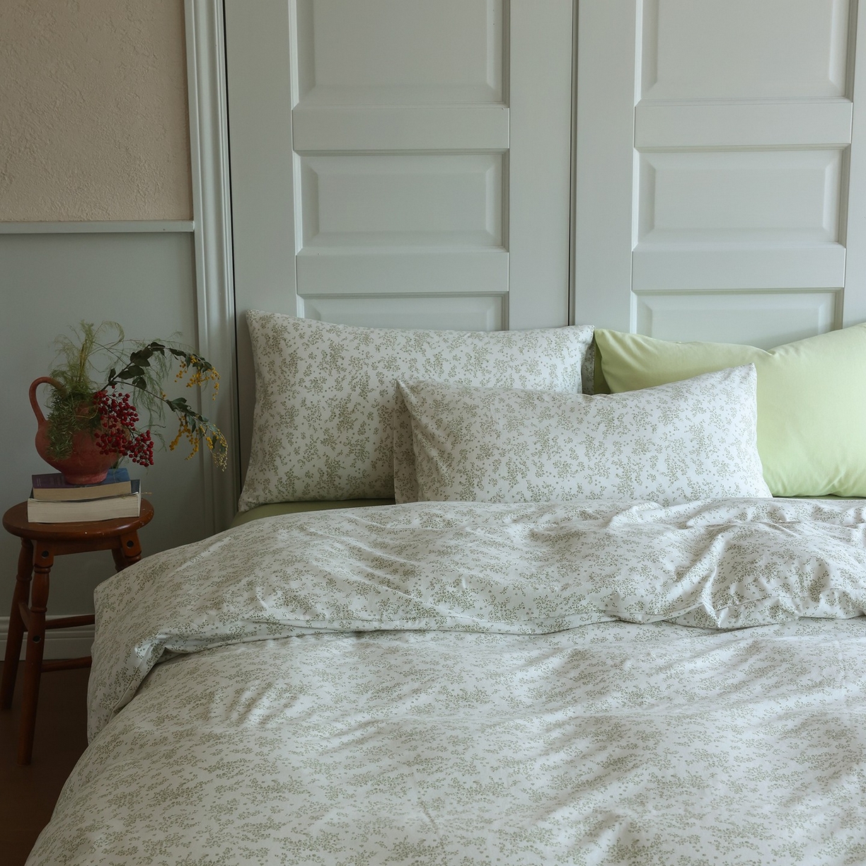 91家纺网 家纺一手货源 找家纺 爱丽丝 2025新款亲肤舒适针织棉四件套系列 熏衣草绿