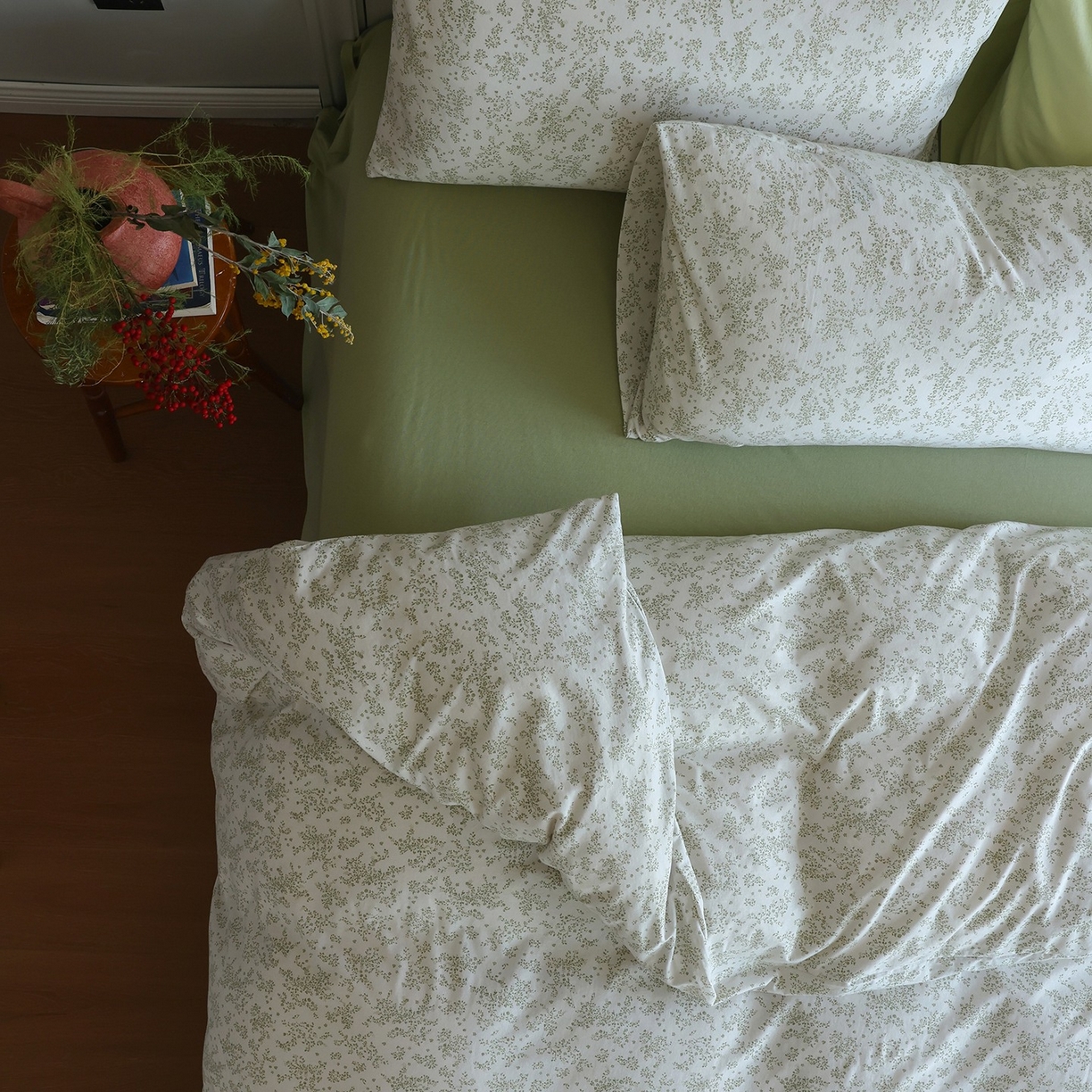 91家纺网 家纺一手货源 找家纺 爱丽丝 2025新款亲肤舒适针织棉四件套系列 熏衣草绿