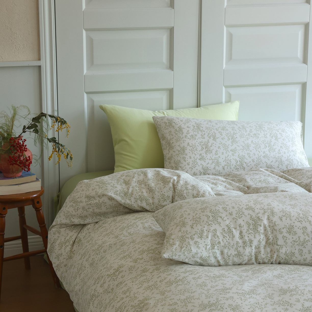 91家纺网 家纺一手货源 找家纺 爱丽丝 2025新款亲肤舒适针织棉四件套系列 熏衣草绿