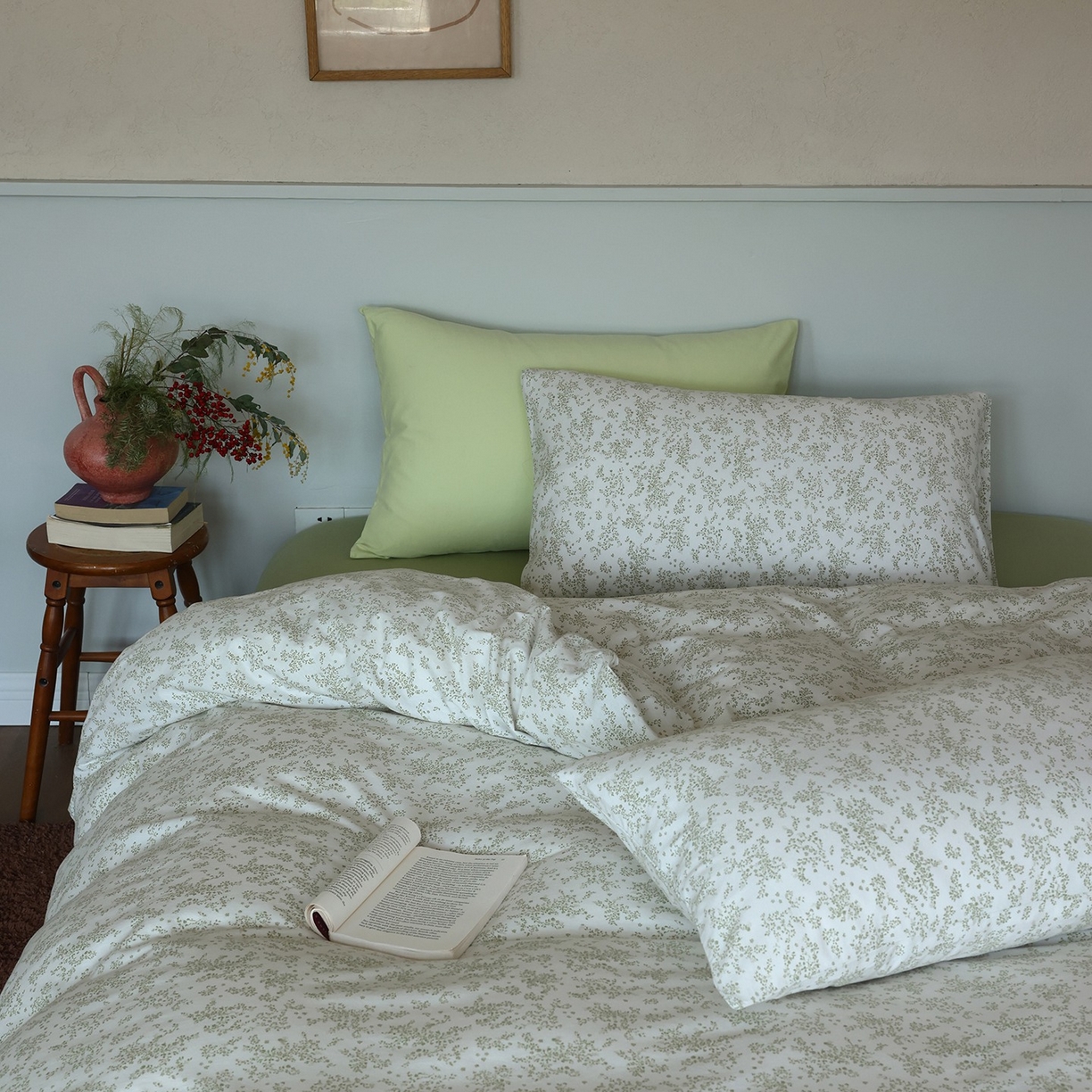 91家纺网 家纺一手货源 找家纺 爱丽丝 2025新款亲肤舒适针织棉四件套系列 熏衣草绿