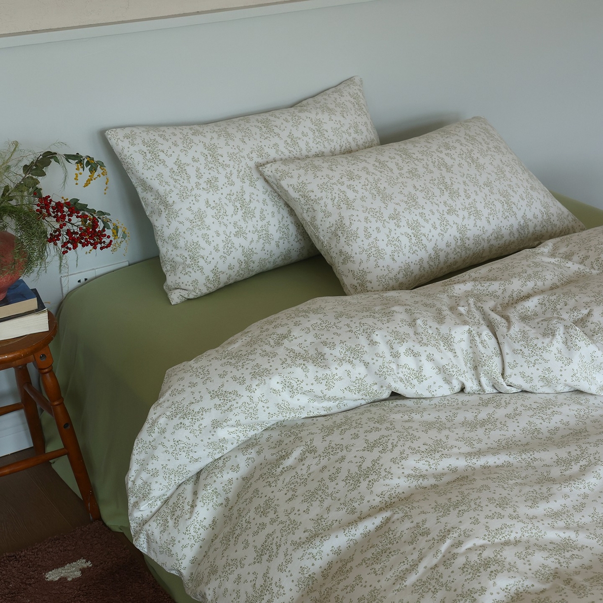 91家纺网 家纺一手货源 找家纺 爱丽丝 2025新款亲肤舒适针织棉四件套系列 熏衣草绿