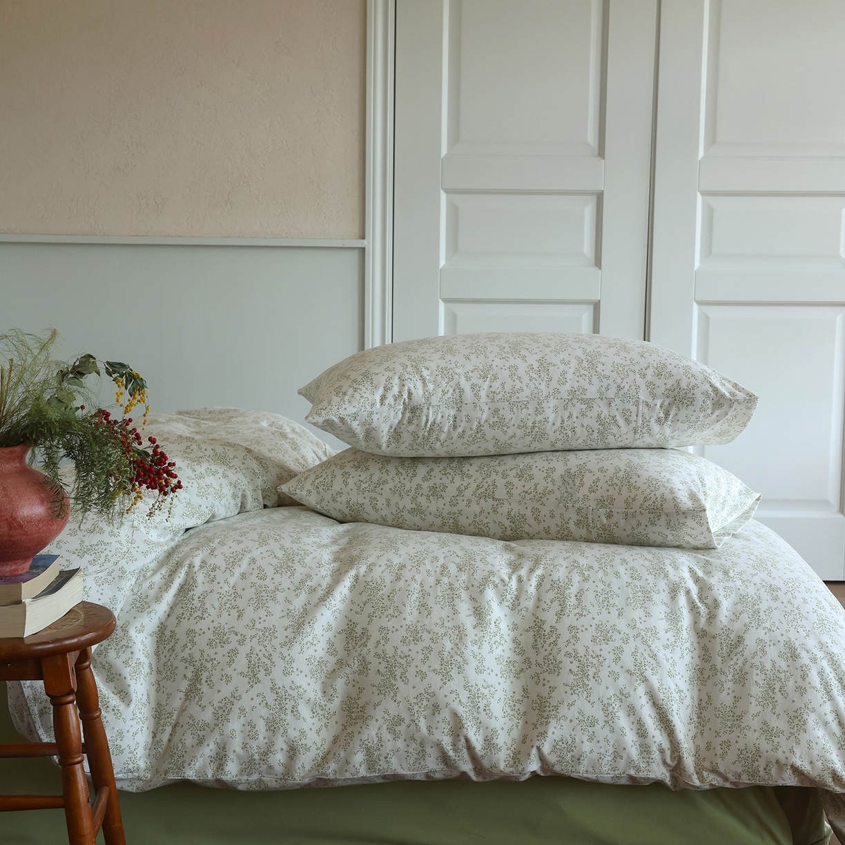 91家纺网 家纺一手货源 找家纺 爱丽丝 2025新款亲肤舒适针织棉四件套系列 熏衣草绿