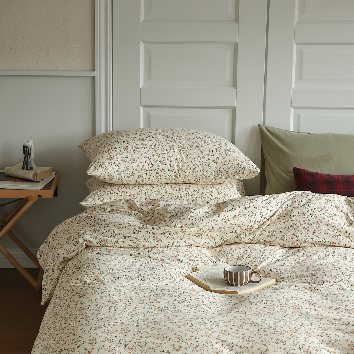 91家纺网 家纺一手货源 找家纺 爱丽丝 2025新款亲肤舒适针织棉四件套系列 迎春花卡其