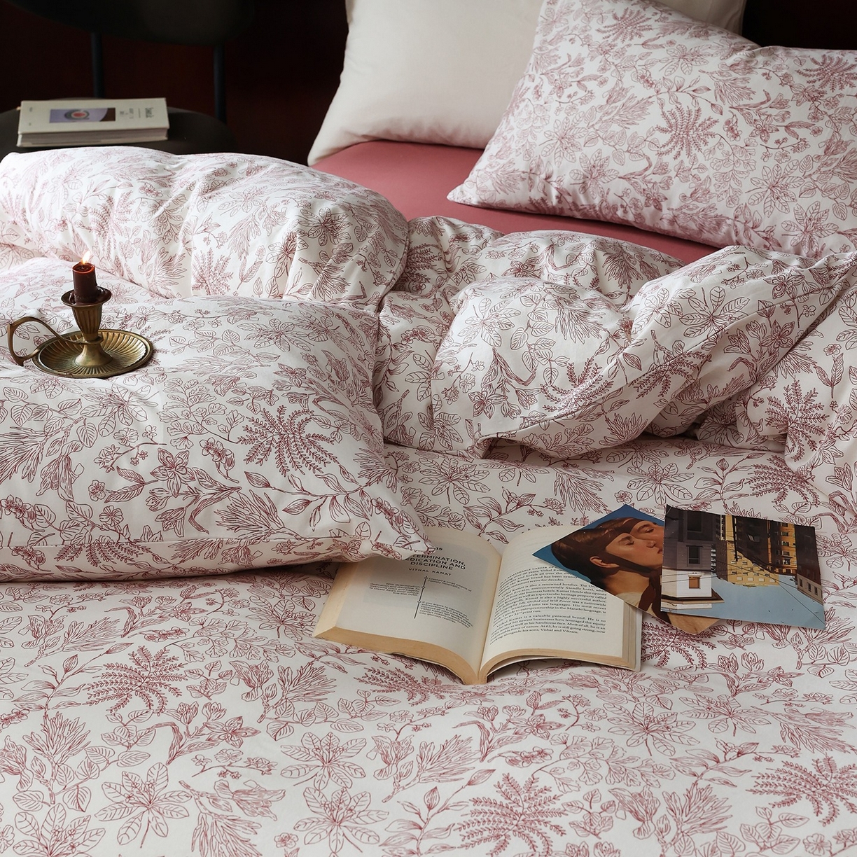 91家纺网 家纺一手货源 找家纺 爱丽丝 2025新款亲肤舒适针织棉四件套系列 枝秋红