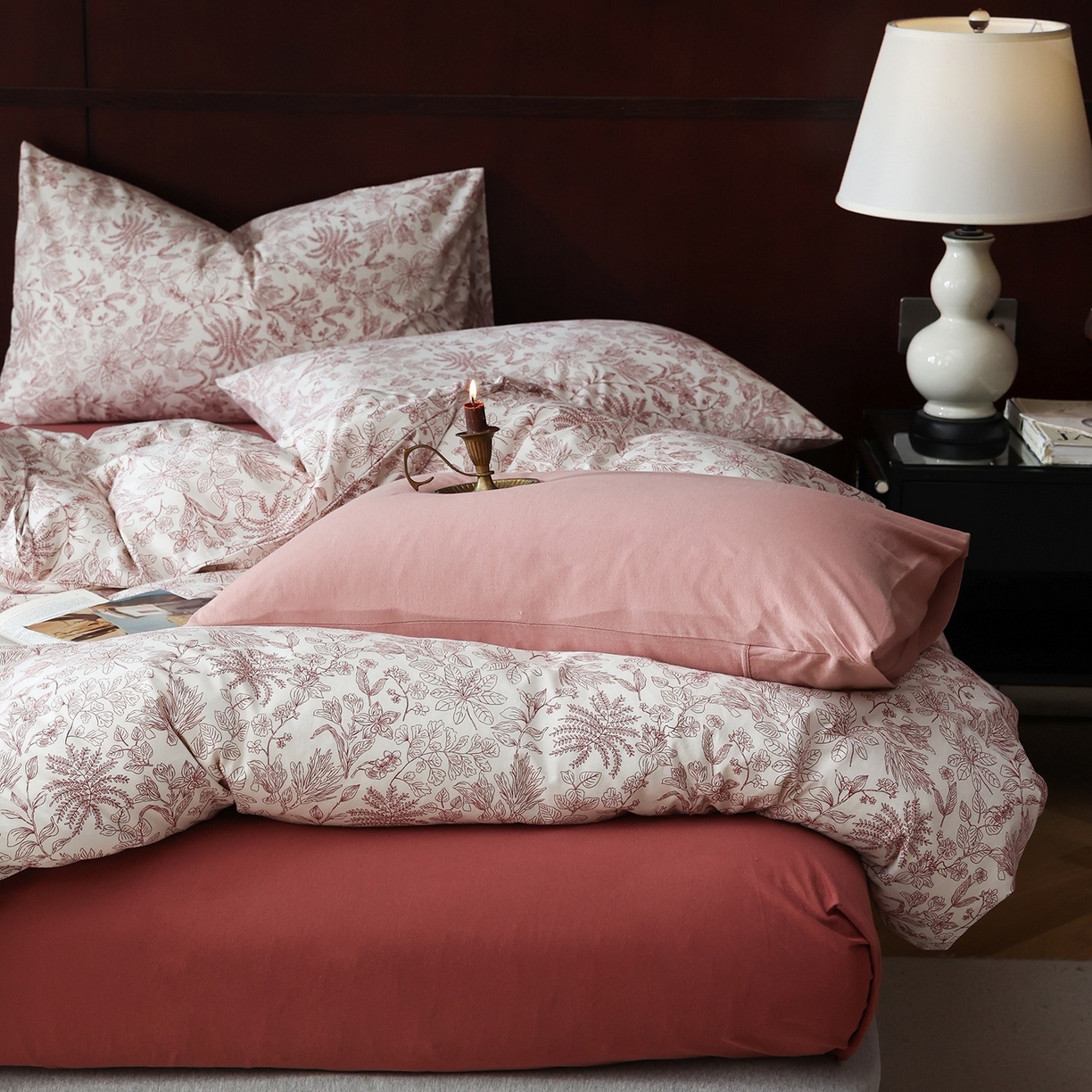 91家纺网 家纺一手货源 找家纺 爱丽丝 2025新款亲肤舒适针织棉四件套系列 枝秋红