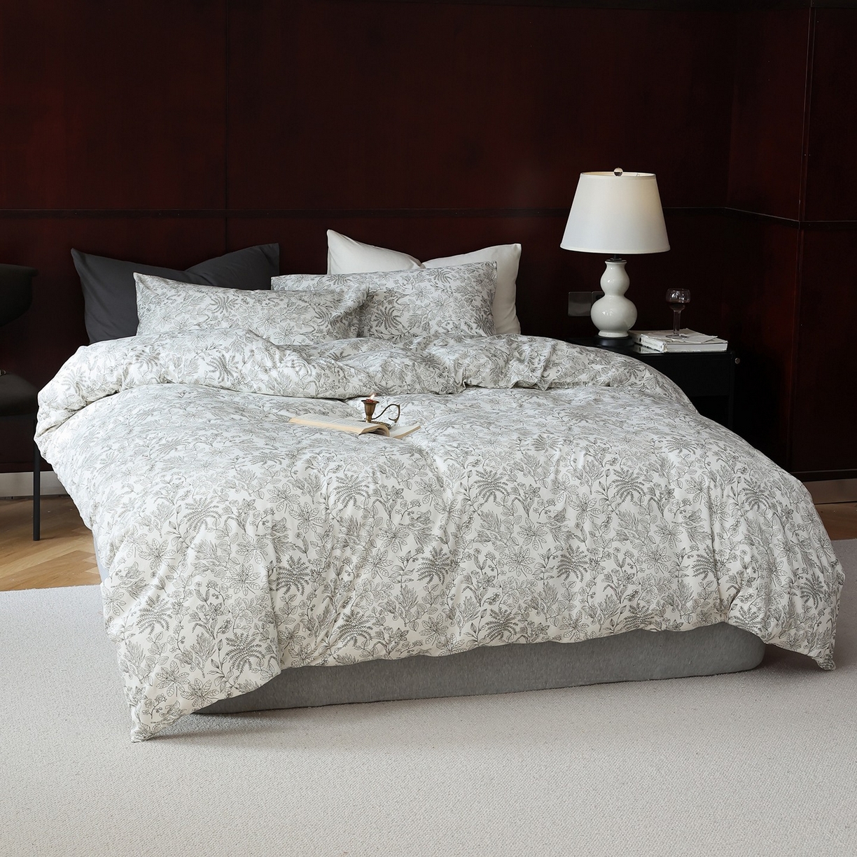 91家纺网 家纺一手货源 找家纺 爱丽丝 2025新款亲肤舒适针织棉四件套系列 枝秋灰