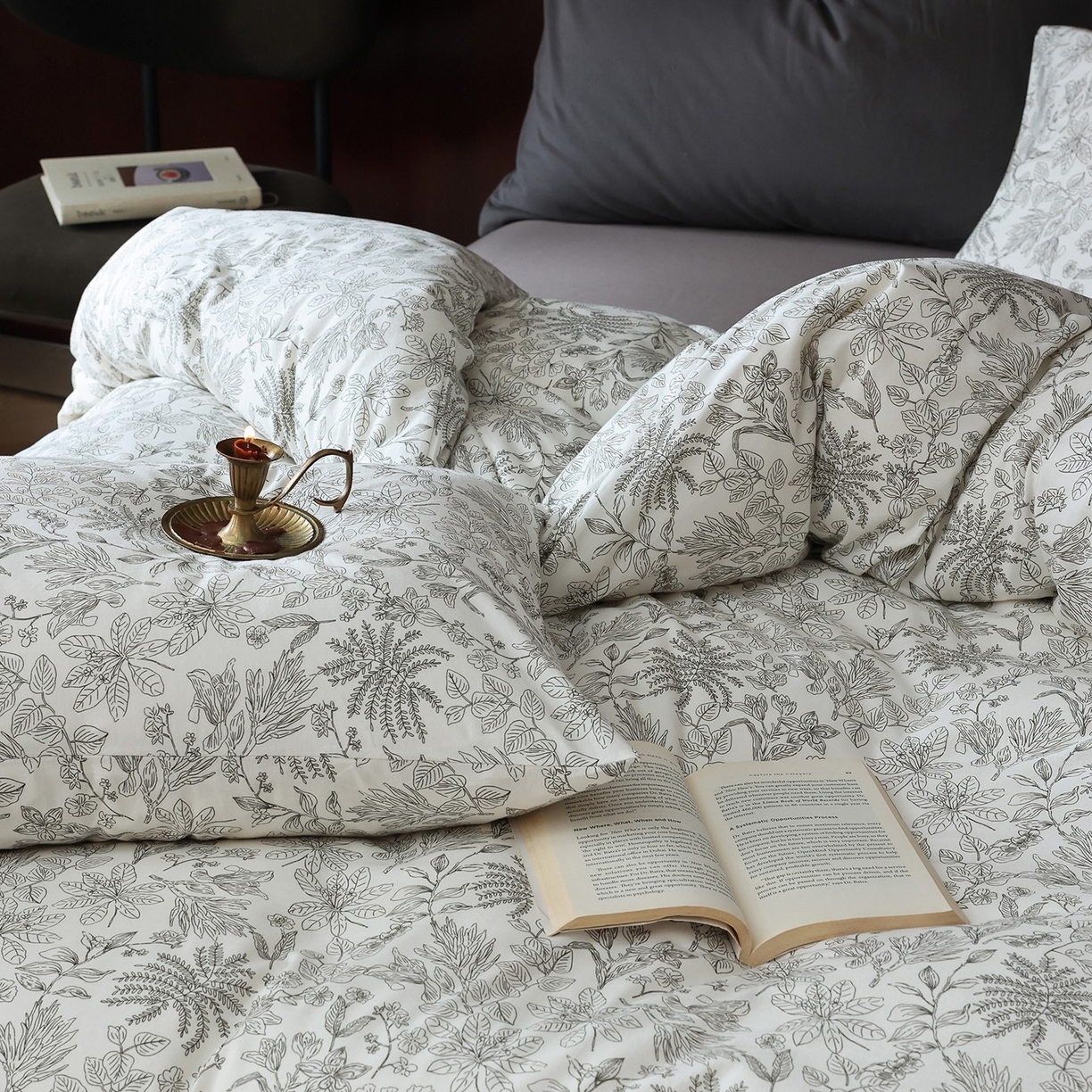 91家纺网 家纺一手货源 找家纺 爱丽丝 2025新款亲肤舒适针织棉四件套系列 枝秋灰