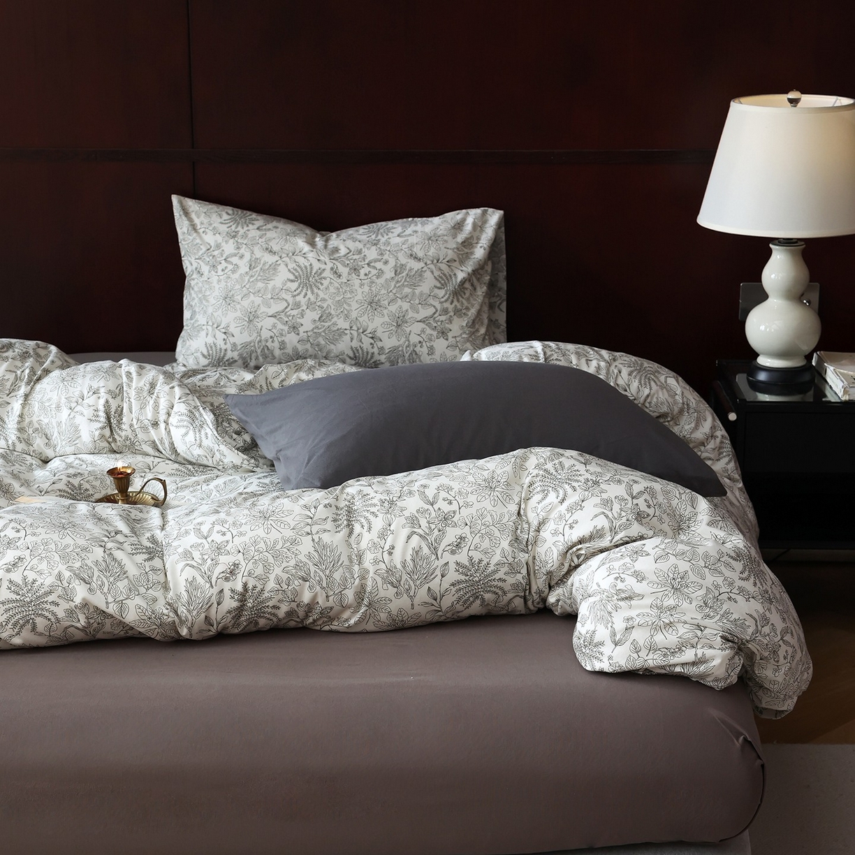 91家纺网 家纺一手货源 找家纺 爱丽丝 2025新款亲肤舒适针织棉四件套系列 枝秋灰