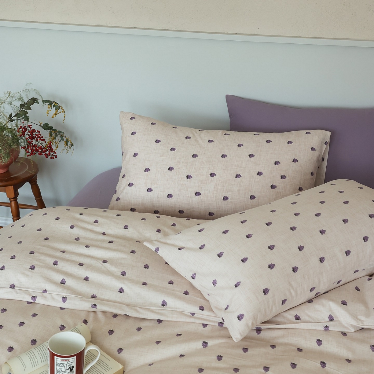 91家纺网 家纺一手货源 找家纺 爱丽丝 2025新款亲肤舒适针织棉四件套系列 紫葡萄