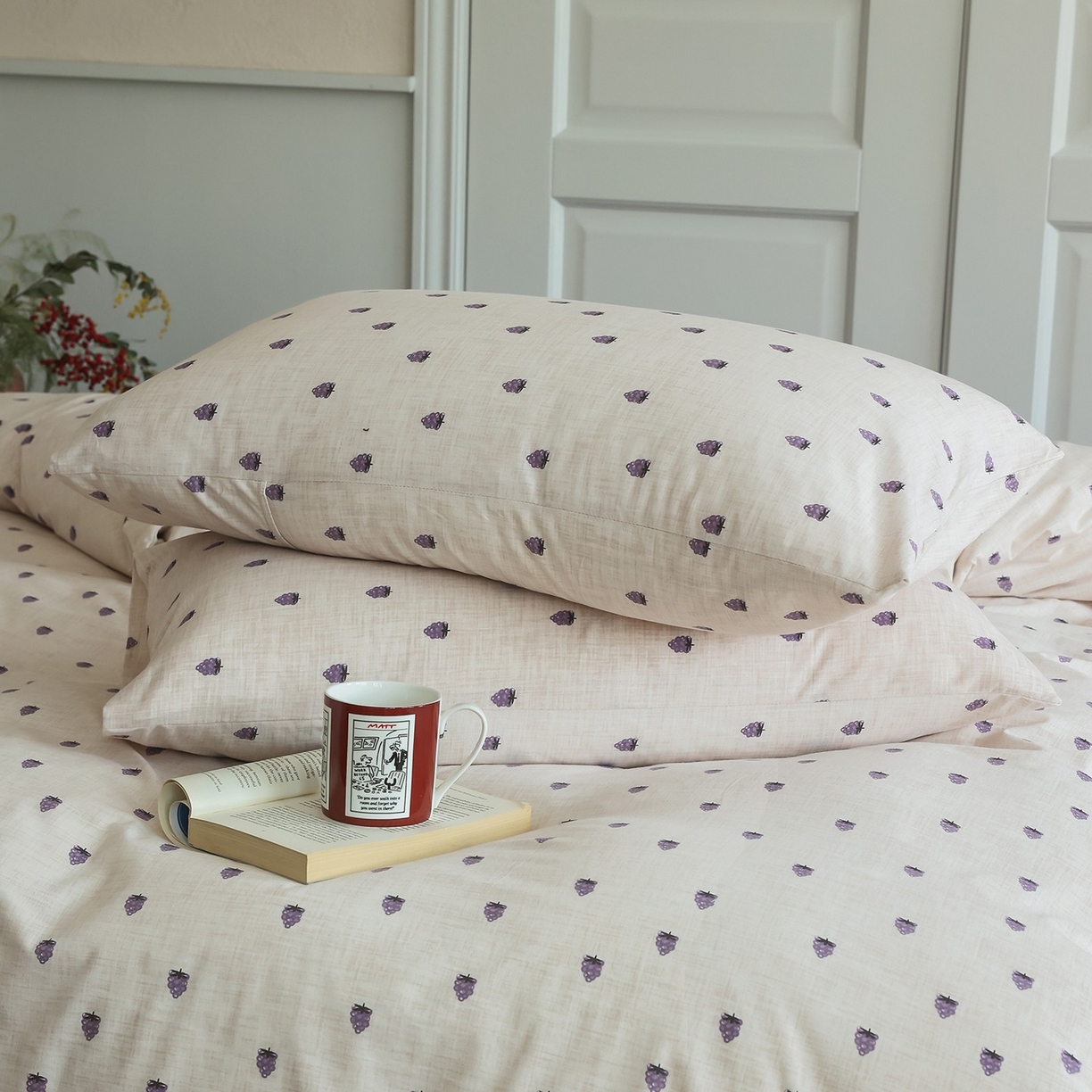 91家纺网 家纺一手货源 找家纺 爱丽丝 2025新款亲肤舒适针织棉四件套系列 紫葡萄