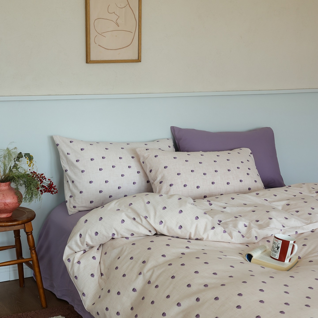 91家纺网 家纺一手货源 找家纺 爱丽丝 2025新款亲肤舒适针织棉四件套系列 紫葡萄