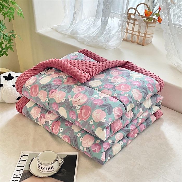 91家纺网 家纺一手货源 找家纺 （总）芙绣2025新款A类全棉印花豆豆绒被空调被豆豆毯学生单品居家办公室