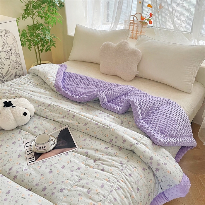 91家纺网 家纺一手货源 找家纺 （总）芙绣2025新款A类全棉印花豆豆绒被空调被豆豆毯学生单品居家办公室