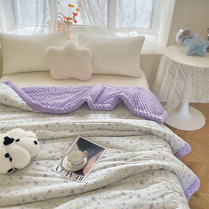 91家纺网 家纺一手货源 找家纺 （总）芙绣2025新款A类全棉印花豆豆绒被空调被豆豆毯学生单品居家办公室