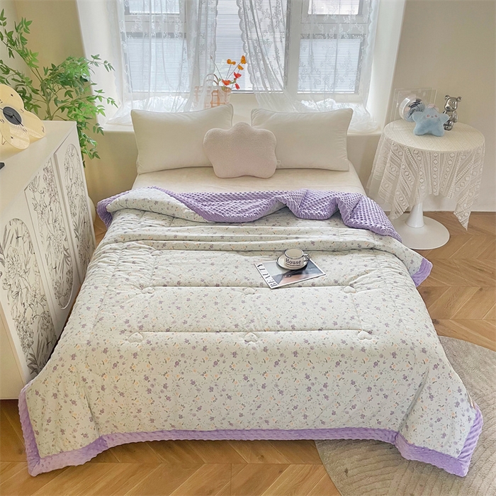 91家纺网 家纺一手货源 找家纺 （总）芙绣2025新款A类全棉印花豆豆绒被空调被豆豆毯学生单品居家办公室