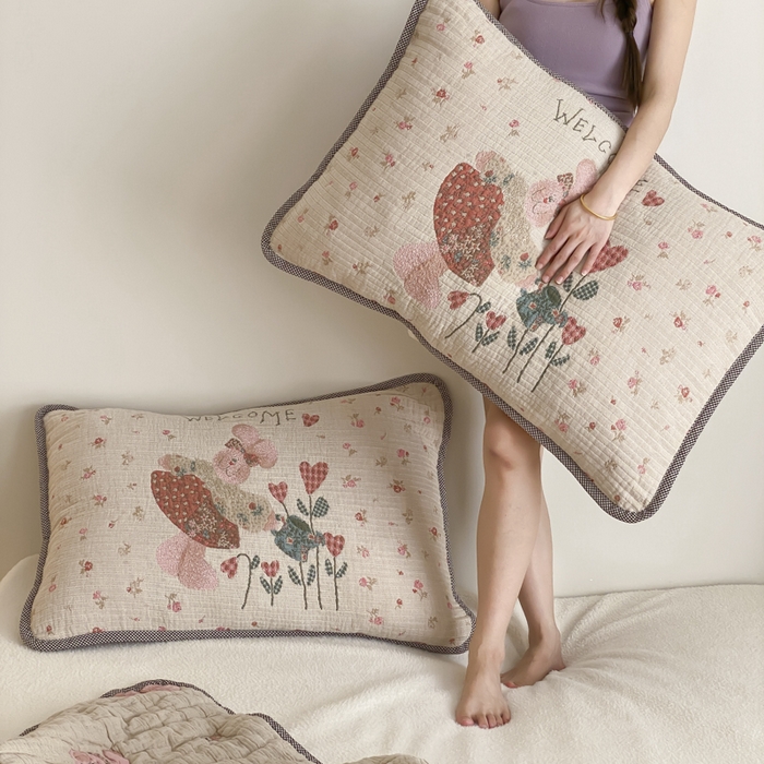 91家纺网 家纺一手货源 找家纺 麻依 2025新款软萌四层全棉纱布枕套 哈尼小兔