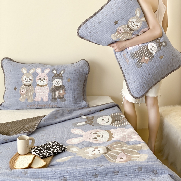 91家纺网 家纺一手货源 找家纺 麻依 2025新款软萌四层全棉纱布枕套 伙伴拉布