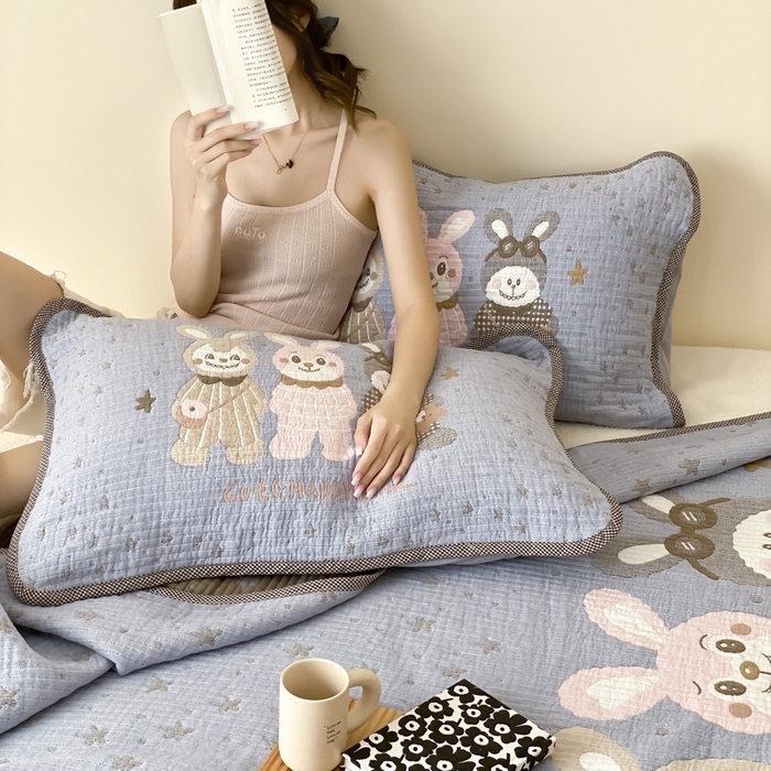 91家纺网 家纺一手货源 找家纺 麻依 2025新款软萌四层全棉纱布枕套 伙伴拉布