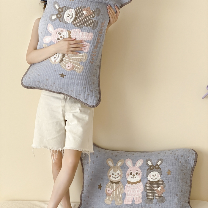 91家纺网 家纺一手货源 找家纺 麻依 2025新款软萌四层全棉纱布枕套 伙伴拉布