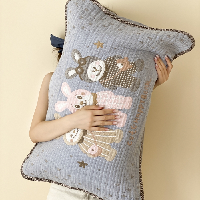 91家纺网 家纺一手货源 找家纺 麻依 2025新款软萌四层全棉纱布枕套 伙伴拉布