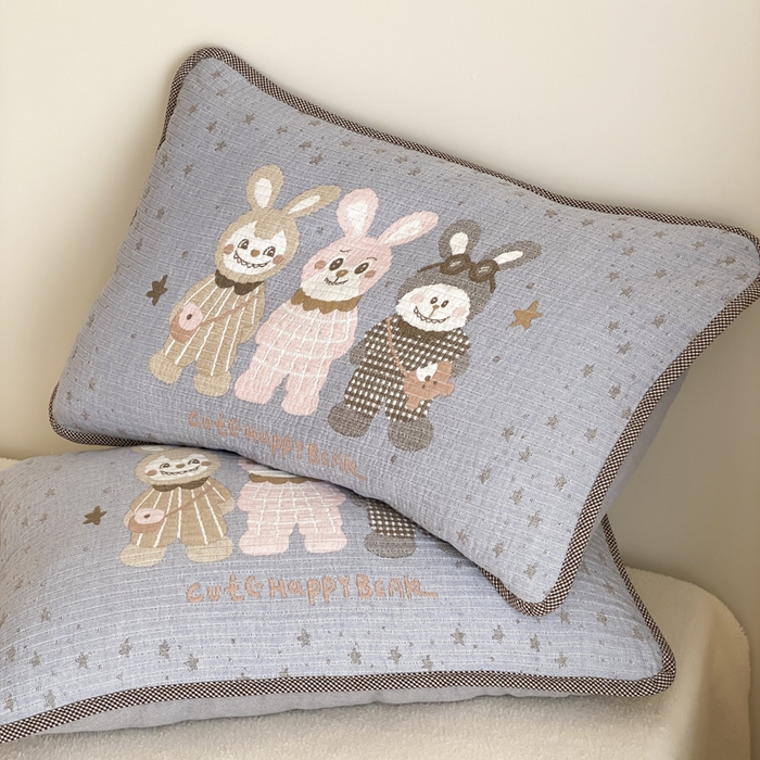 91家纺网 家纺一手货源 找家纺 麻依 2025新款软萌四层全棉纱布枕套 伙伴拉布