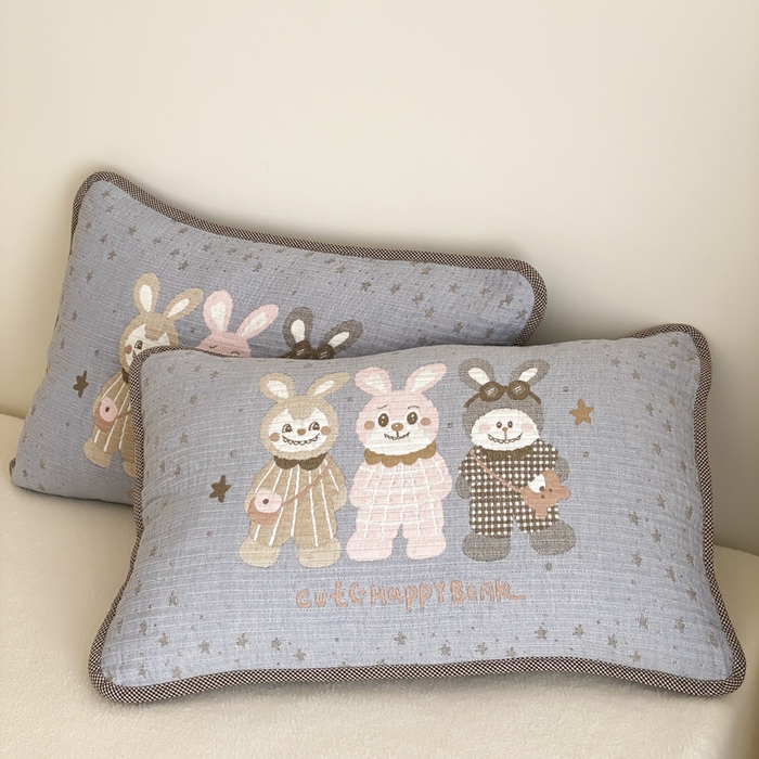 91家纺网 家纺一手货源 找家纺 麻依 2025新款软萌四层全棉纱布枕套 伙伴拉布