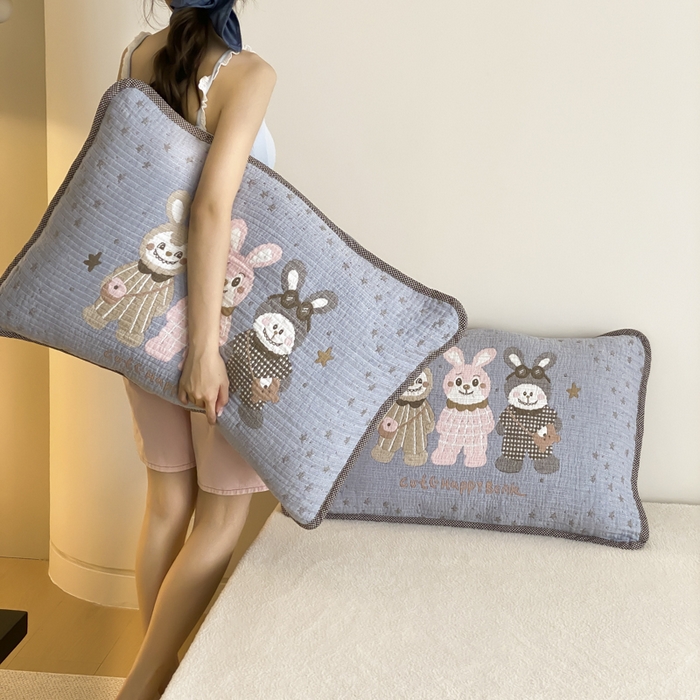 91家纺网 家纺一手货源 找家纺 麻依 2025新款软萌四层全棉纱布枕套 伙伴拉布