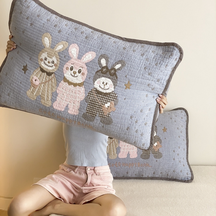 91家纺网 家纺一手货源 找家纺 麻依 2025新款软萌四层全棉纱布枕套 伙伴拉布