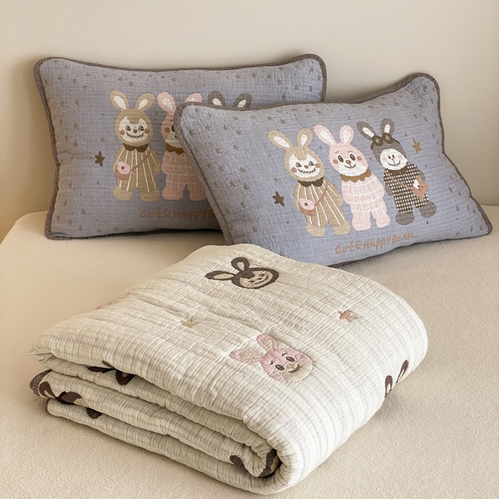 91家纺网 家纺一手货源 找家纺 麻依 2025新款软萌四层全棉纱布枕套 伙伴拉布