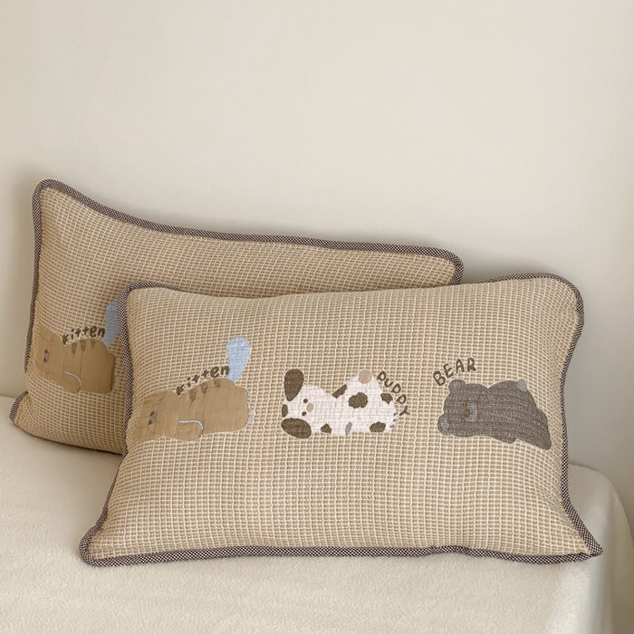 91家纺网 家纺一手货源 找家纺 麻依 2025新款软萌四层全棉纱布枕套 趴趴动物