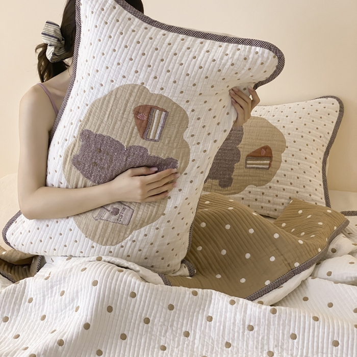 91家纺网 家纺一手货源 找家纺 麻依 2025新款软萌四层全棉纱布枕套 甜品熊