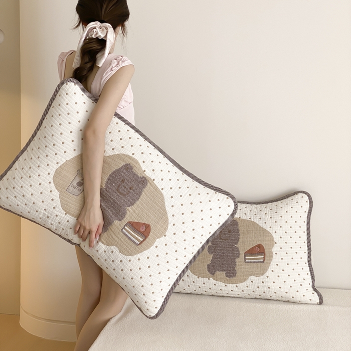 91家纺网 家纺一手货源 找家纺 麻依 2025新款软萌四层全棉纱布枕套 甜品熊