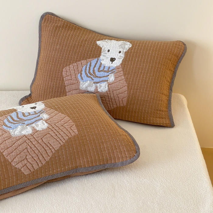 91家纺网 家纺一手货源 找家纺 麻依 2025新款软萌四层全棉纱布枕套 西单小狗