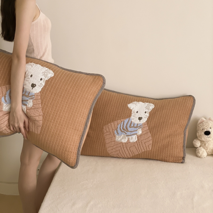 91家纺网 家纺一手货源 找家纺 麻依 2025新款软萌四层全棉纱布枕套 西单小狗